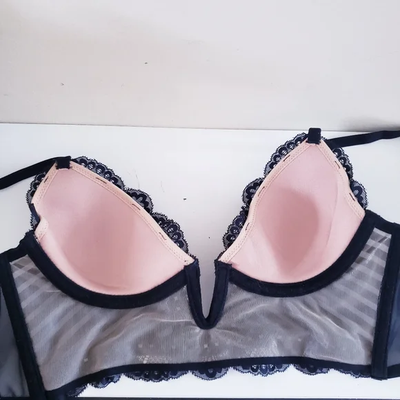 🏷Thistle And Spire NWOT Plunging Corset Underwire Bra W/Nude Underlay - 34B - Picture 9 of 14